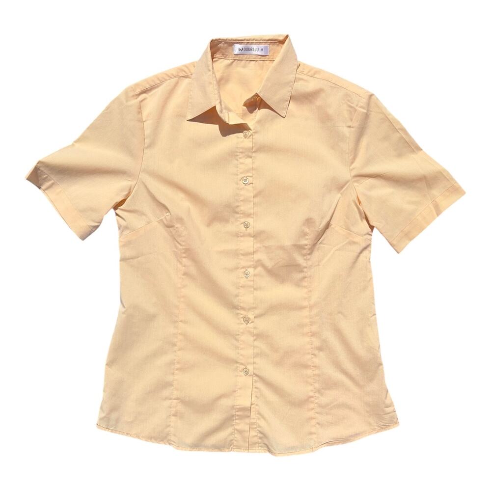Womens Short Sleeved Yellow Button Up Blouse Sz M Career Teacher Business Casual
